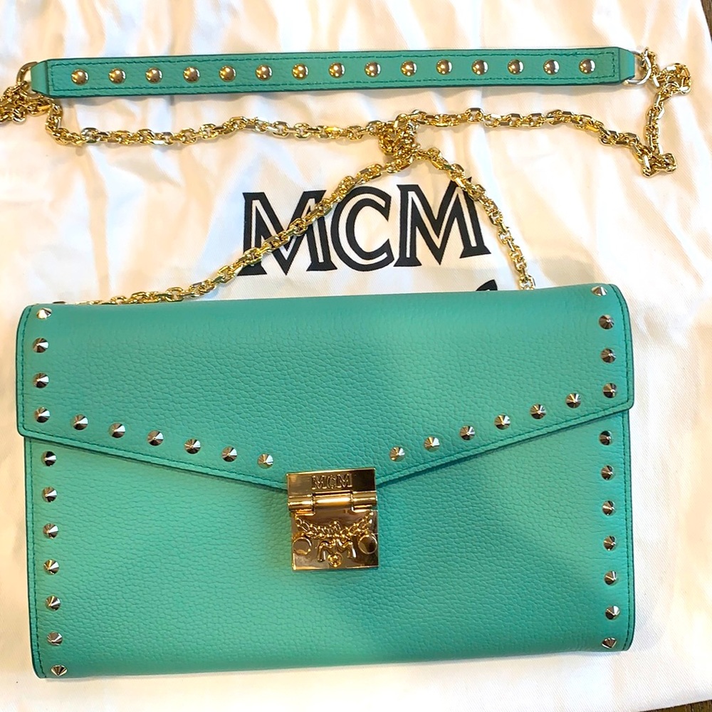 MCM Patricia Park Ave chain wallet mint green. Cross body bag.